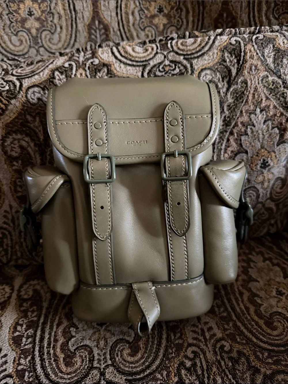 Coach Olive Green Leather Messenger Crossbody Bag